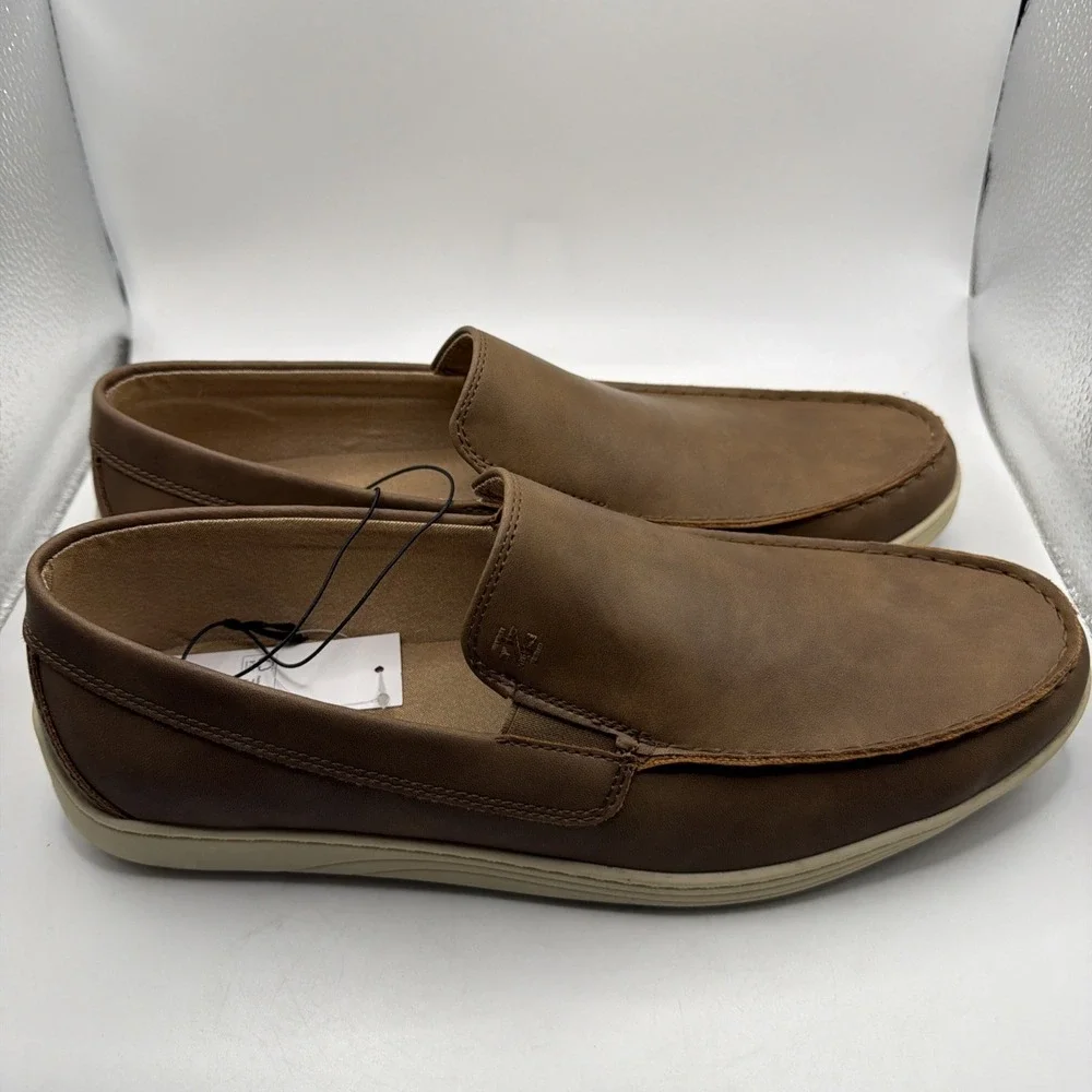 Izod Seapoint Loafers Men's Tan Leather Slip On Memory Foam Casual Mocassin - 12